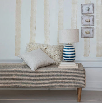 BENCH WITH UPHOLSTERED WOVEN COTTON DHURRIE TOP & OAK WOOD LEGS living-furniture Creative Coop