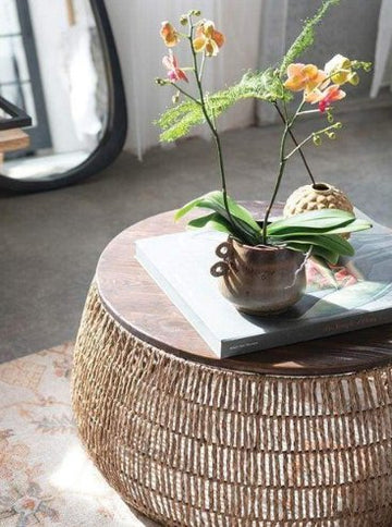 HAND-WOVEN BANKUAN SIDE TABLE WITH RECYCLED PINE WOOD TOP living-furniture Bloomingville