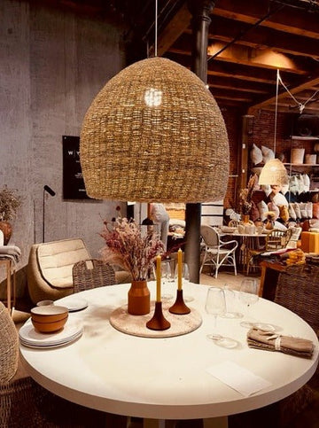 HIVE SEAGRASS BASKET LAMP SHADE living-furniture Pepin Boho collab 30"D x 28" H