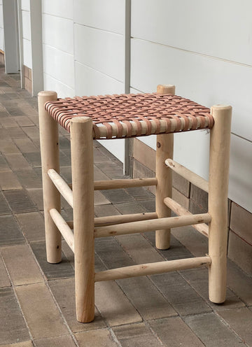 WOVEN LEATHER STOOL living-furniture Pepin Boho collab In Stock