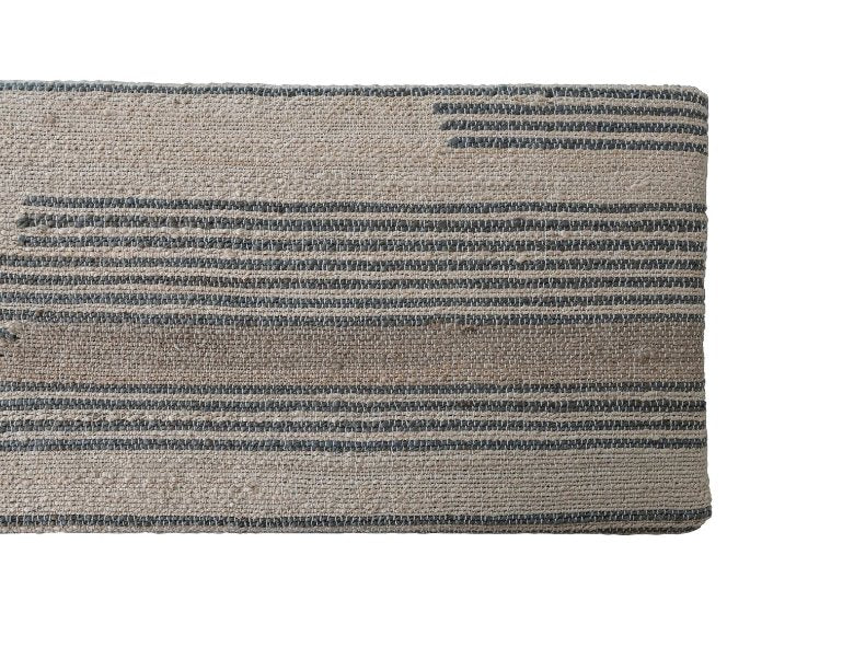 BENCH WITH UPHOLSTERED WOVEN COTTON  DHURRIE TOP & OAK WOOD LEGS living-furniture Creative Coop   