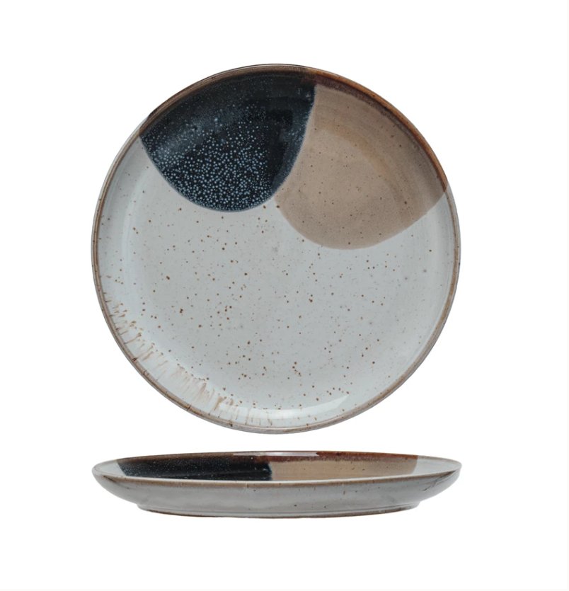 STONEWARE PLATE, REACTIVE GLAZE, BLUE & TAN COLOR Dining-Kitchenware Bloomingville   