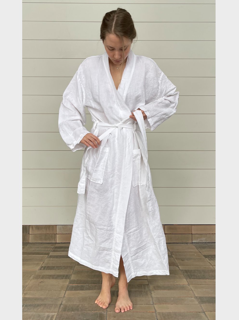 SOFT LINEN BATHROBE KIMINO NEUTRALS TONES women-accessories onesky SMALL/ MEDIUM Snow White IN STOCK